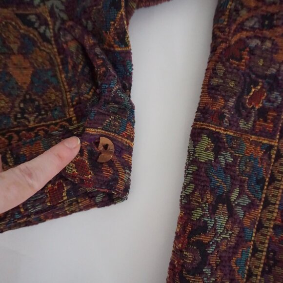 Vintage Touch O Blue Tapestry Floral Patchwork Cottagecore Button Jacket Coat L - Picture 8 of 11